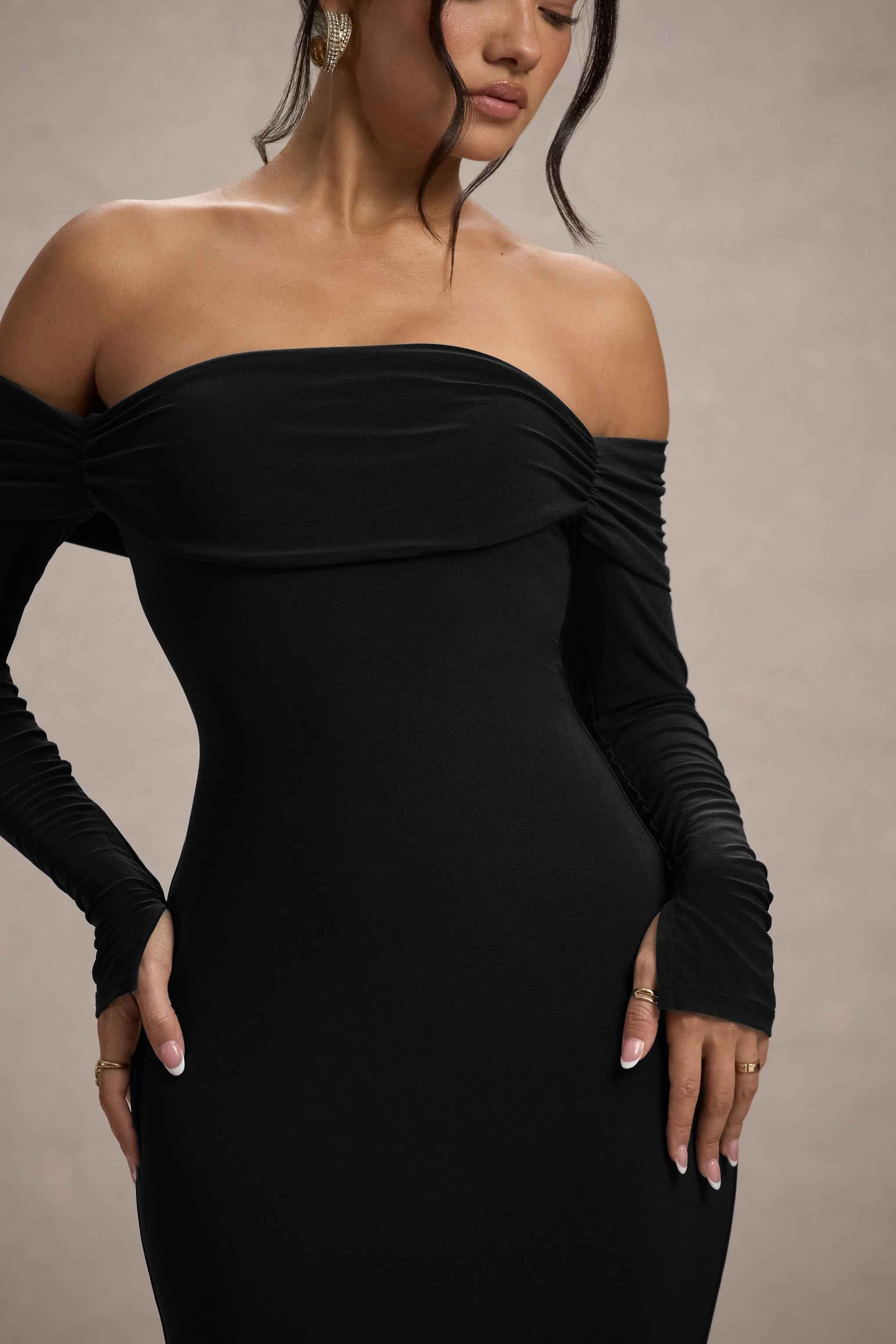 Amaia Maxi Dress - Black Bardot Cowl