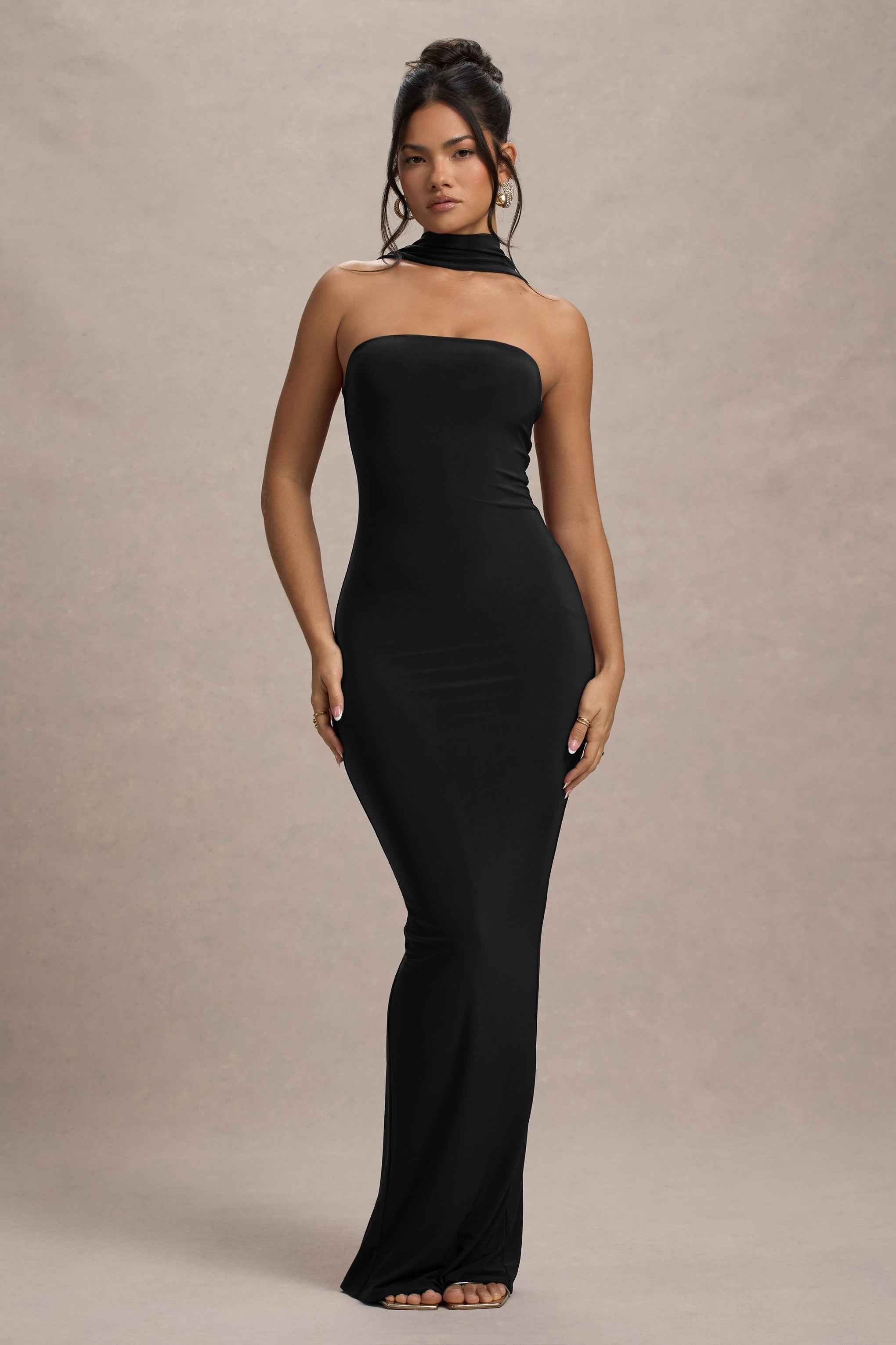 Nobu Maxi Dress - Black Halter Collar