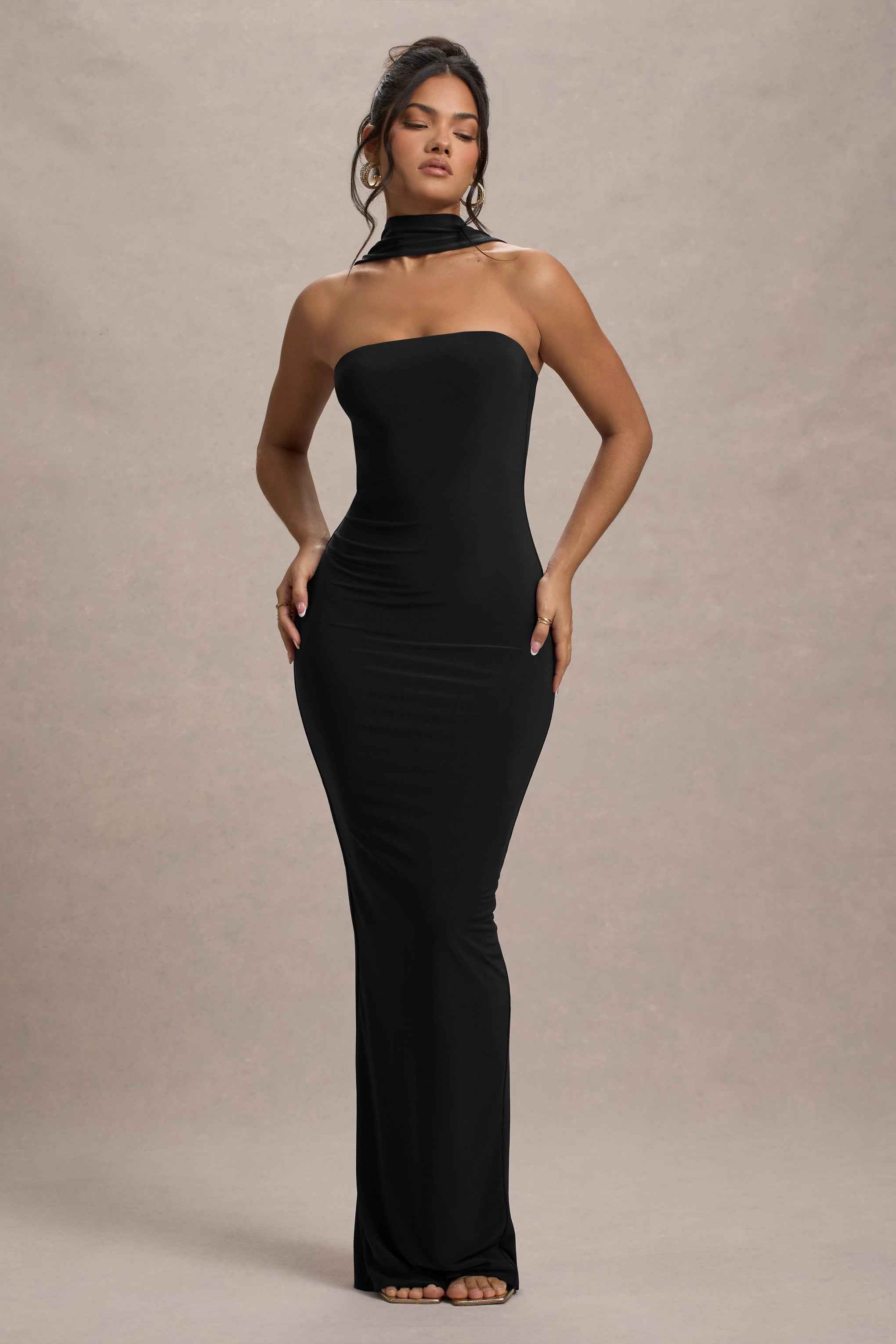Nobu Maxi Dress - Black Halter Collar