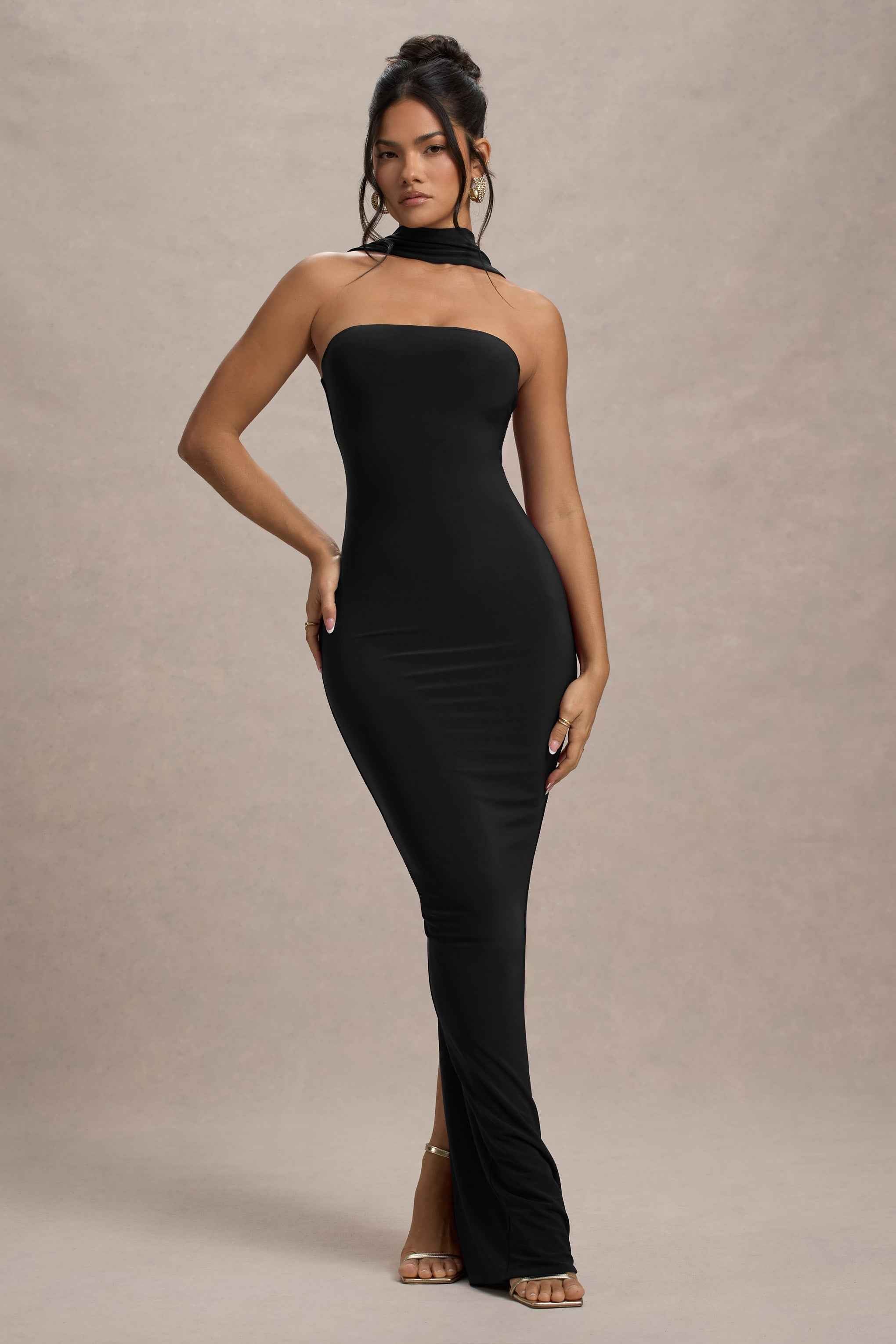 Nobu Maxi Dress - Black Halter Collar