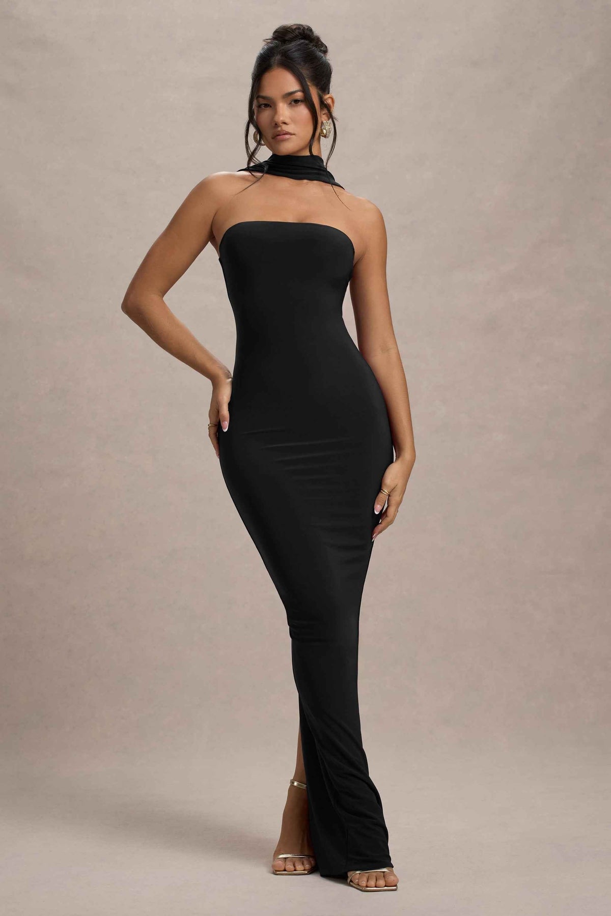 Nobu Maxi Dress - Black Halter Collar