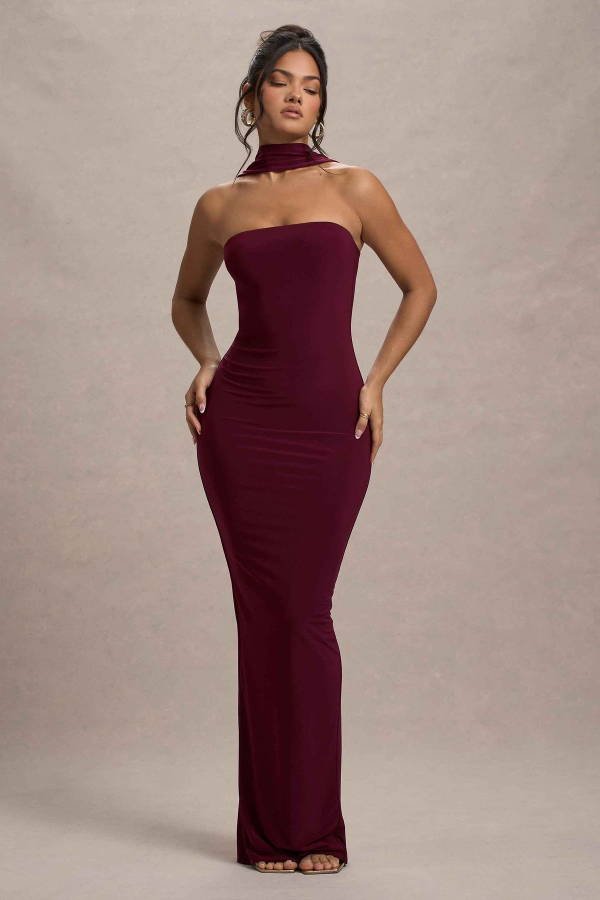 Nobu Maxi Dress - Burgundy Halter Collar