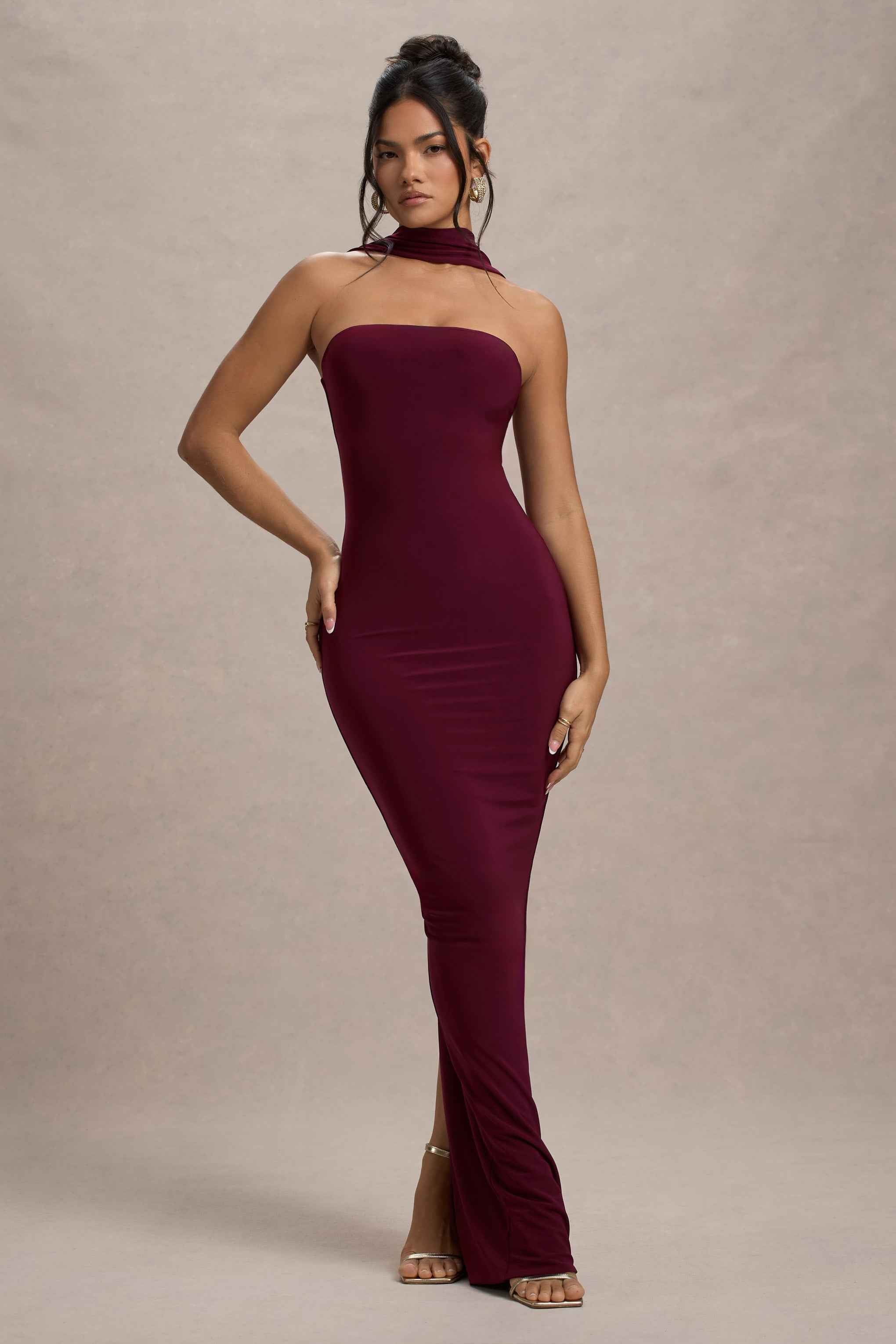 Nobu Maxi Dress - Burgundy Halter Collar