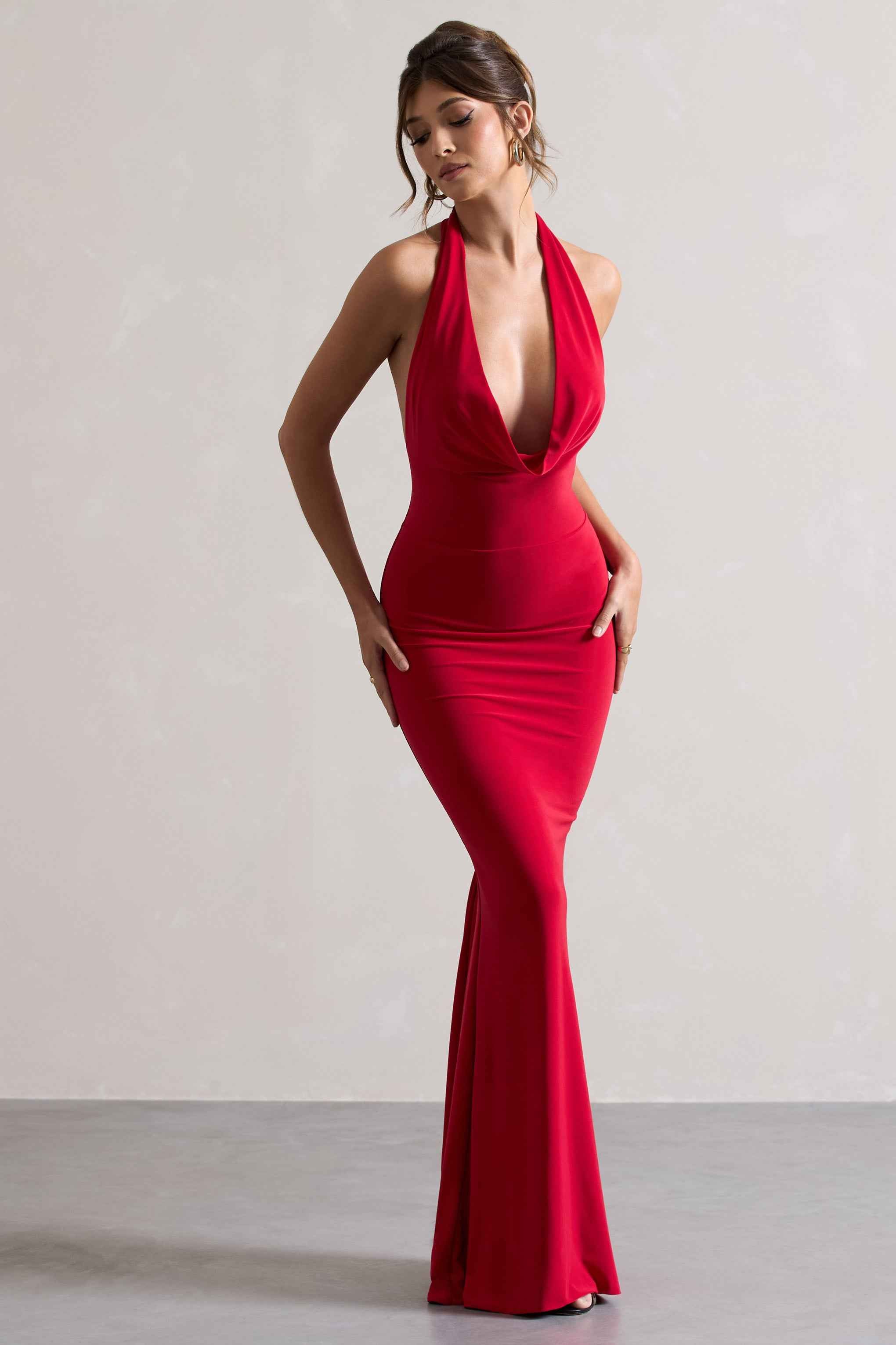 Milani Maxi Dress - Red Cowl Neck Fishtail