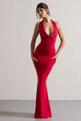 Milani Maxi Dress - Red Cowl Neck Fishtail