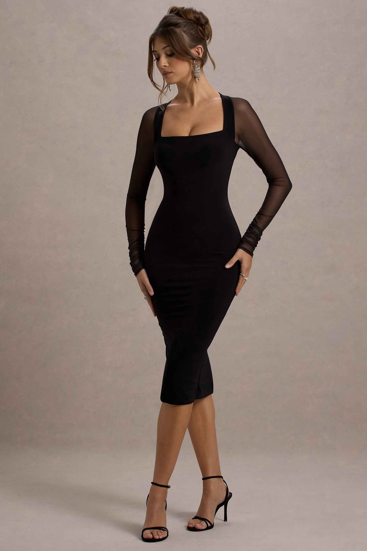 Off Track Midi Dress - Black Sheer Sleeves