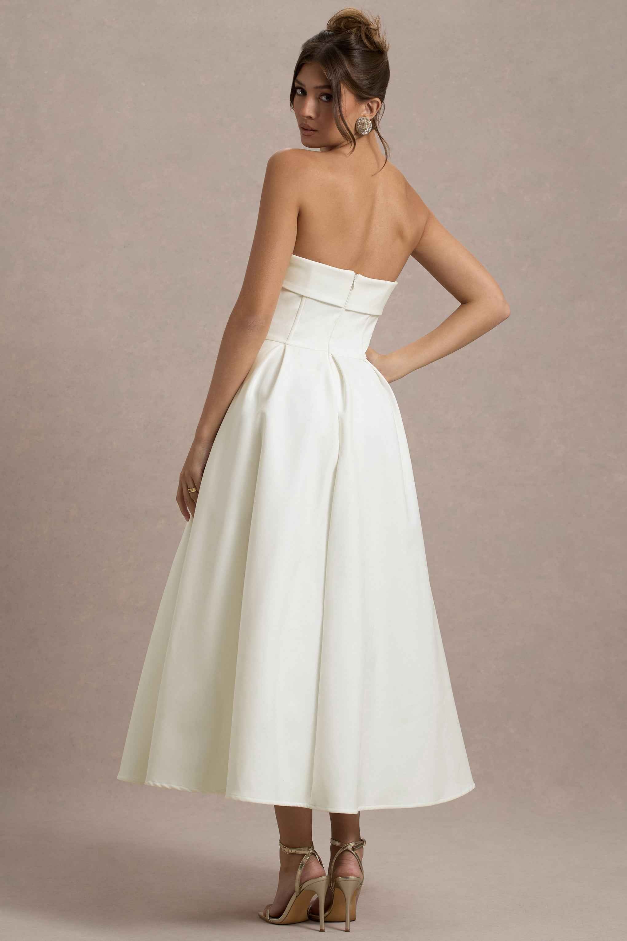 Annalise Midi Dress - Ecru Pleated Bandeau