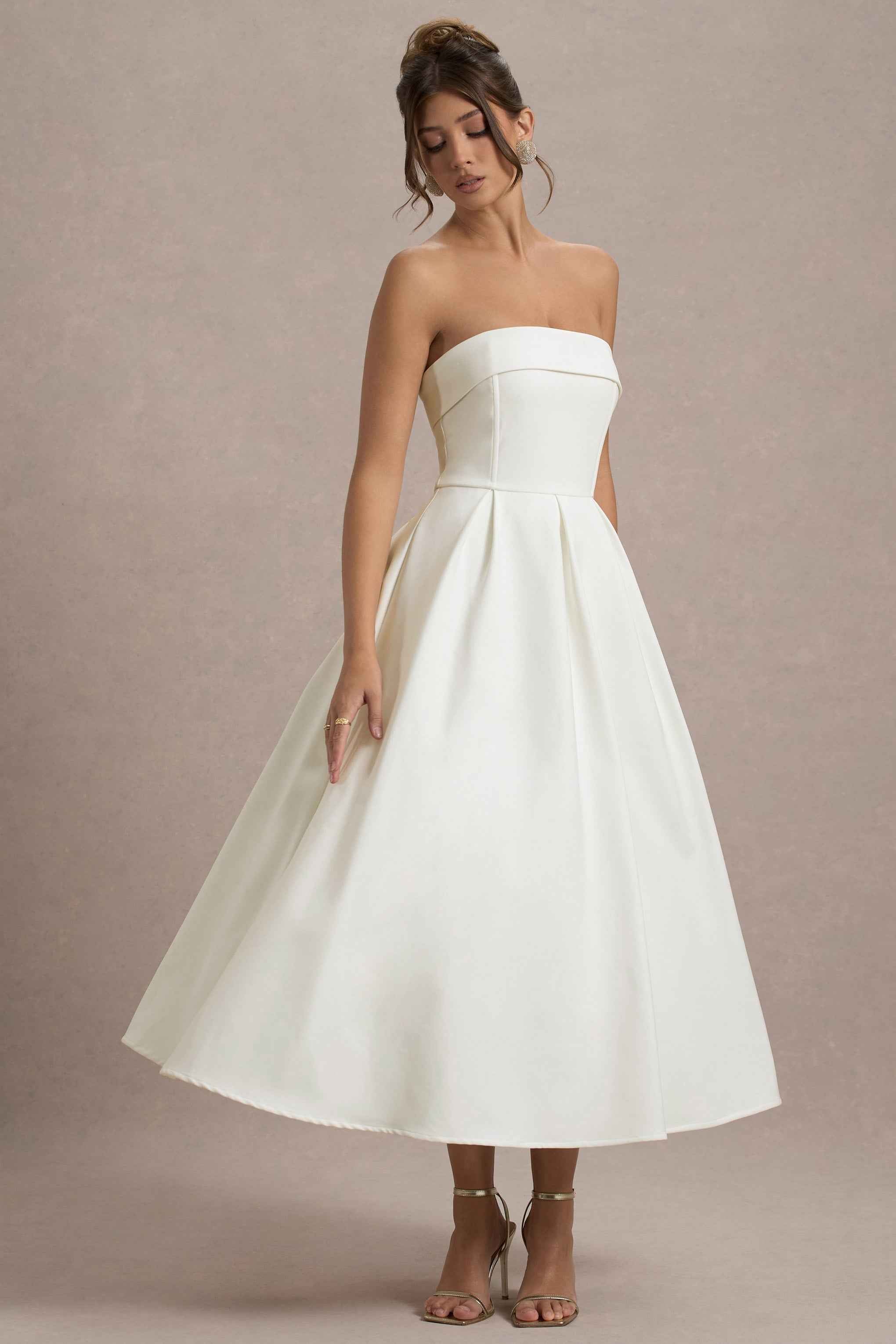 Annalise Midi Dress - Ecru Pleated Bandeau