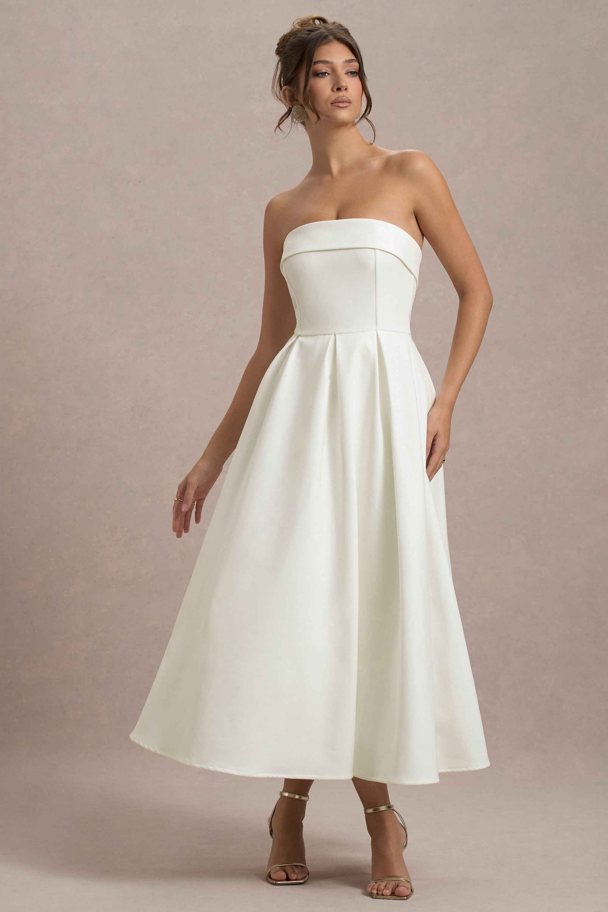 Annalise Midi Dress - Ecru Pleated Bandeau