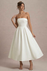 Annalise Midi Dress - Ecru Pleated Bandeau