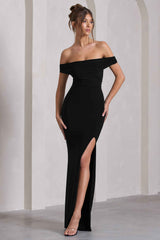 Law of Attraction Maxi Dress - Black Bardot Split