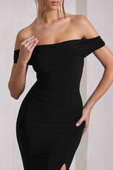 Law of Attraction Maxi Dress - Black Bardot Split