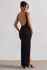 Kate Maxi Dress - Black Square Neck Thigh Split