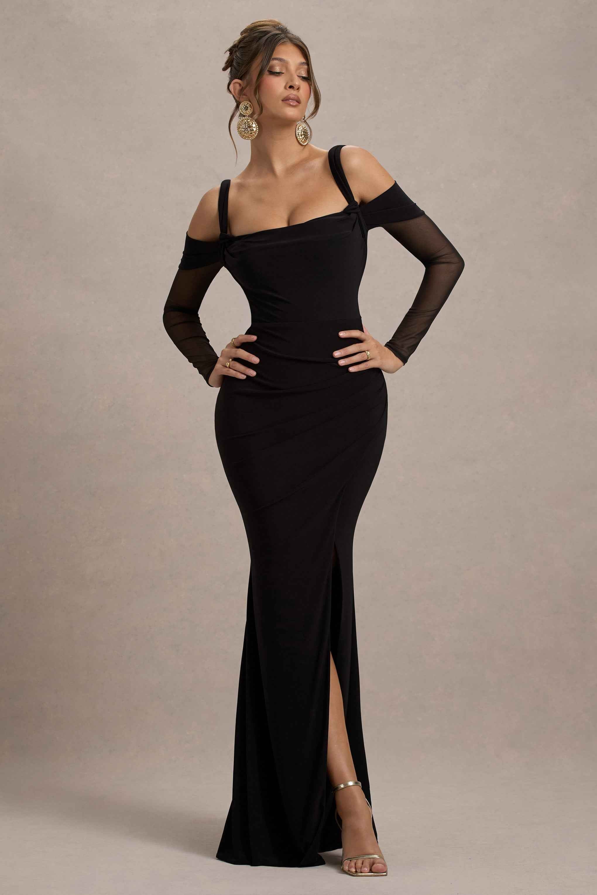 Milana Maxi Dress - Black Draped Wrap