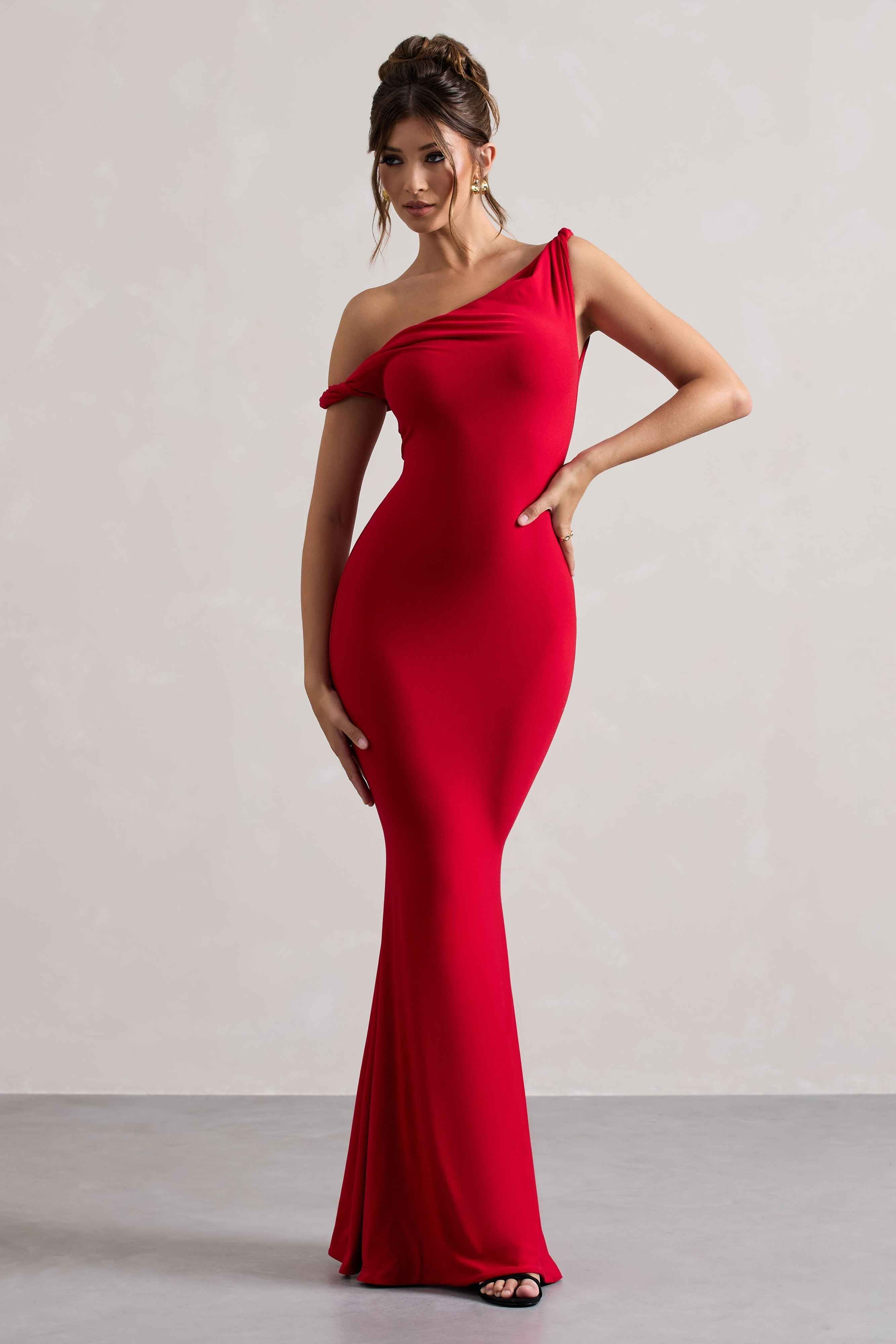 Lita Maxi Dress - Red Twisted Asymmetric