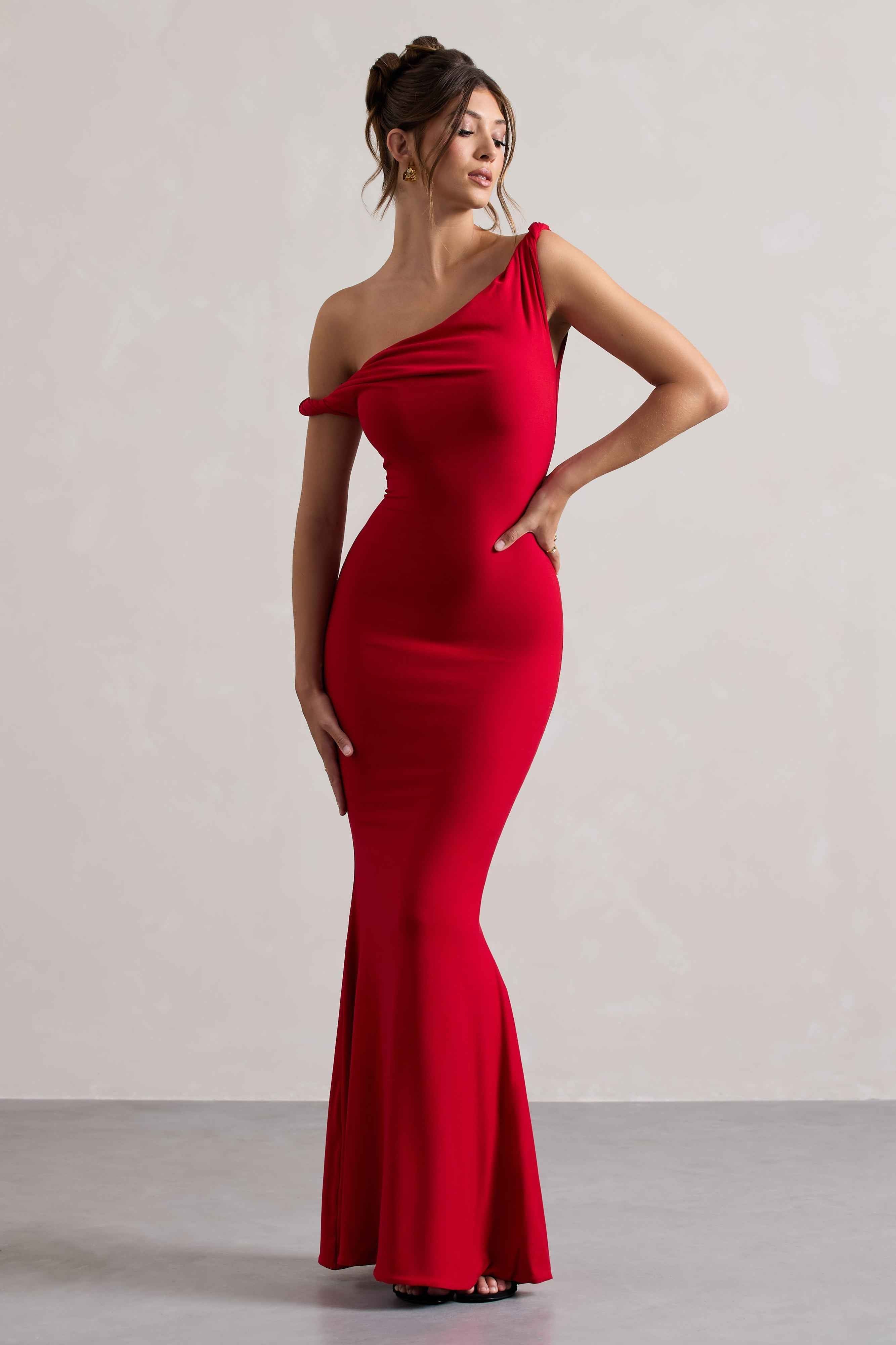 Lita Maxi Dress - Red Twisted Asymmetric