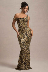 Lita Maxi Dress - Leopard Print Asymmetric Twisted Neckline