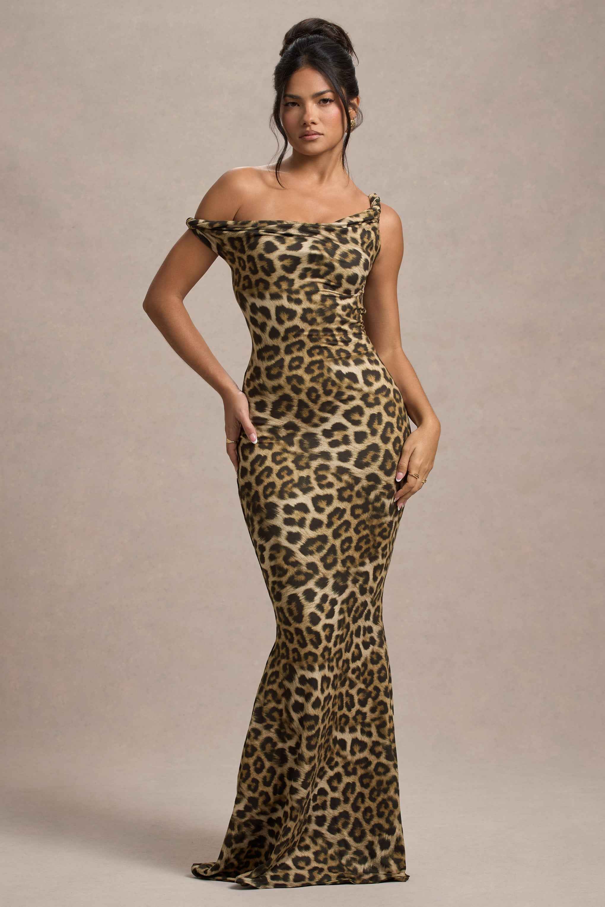 Lita Maxi Dress - Leopard Print Asymmetric Twisted Neckline