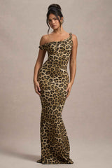 Lita Maxi Dress - Leopard Print Asymmetric Twisted Neckline