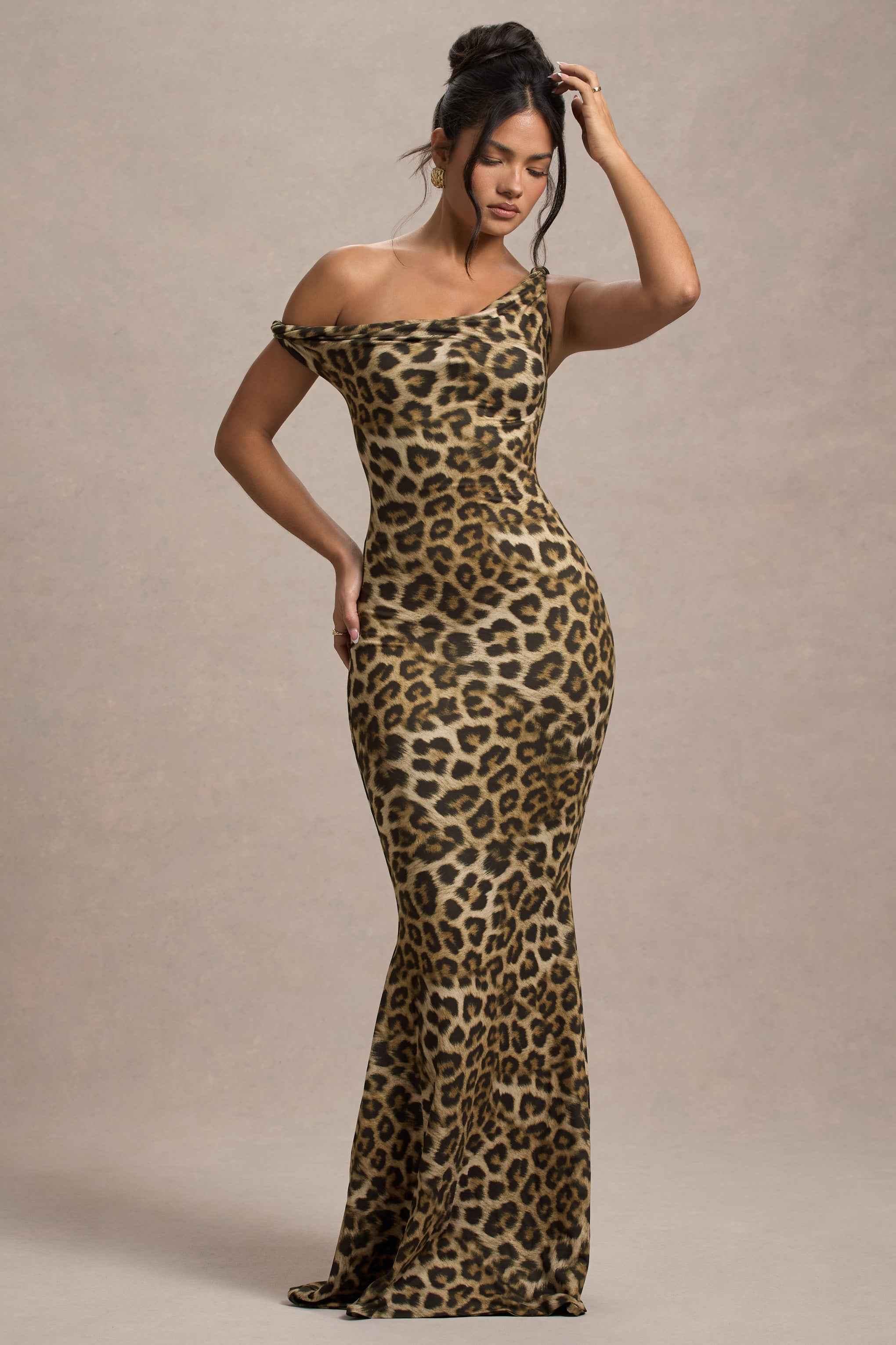 Lita Maxi Dress - Leopard Print Asymmetric Twisted Neckline