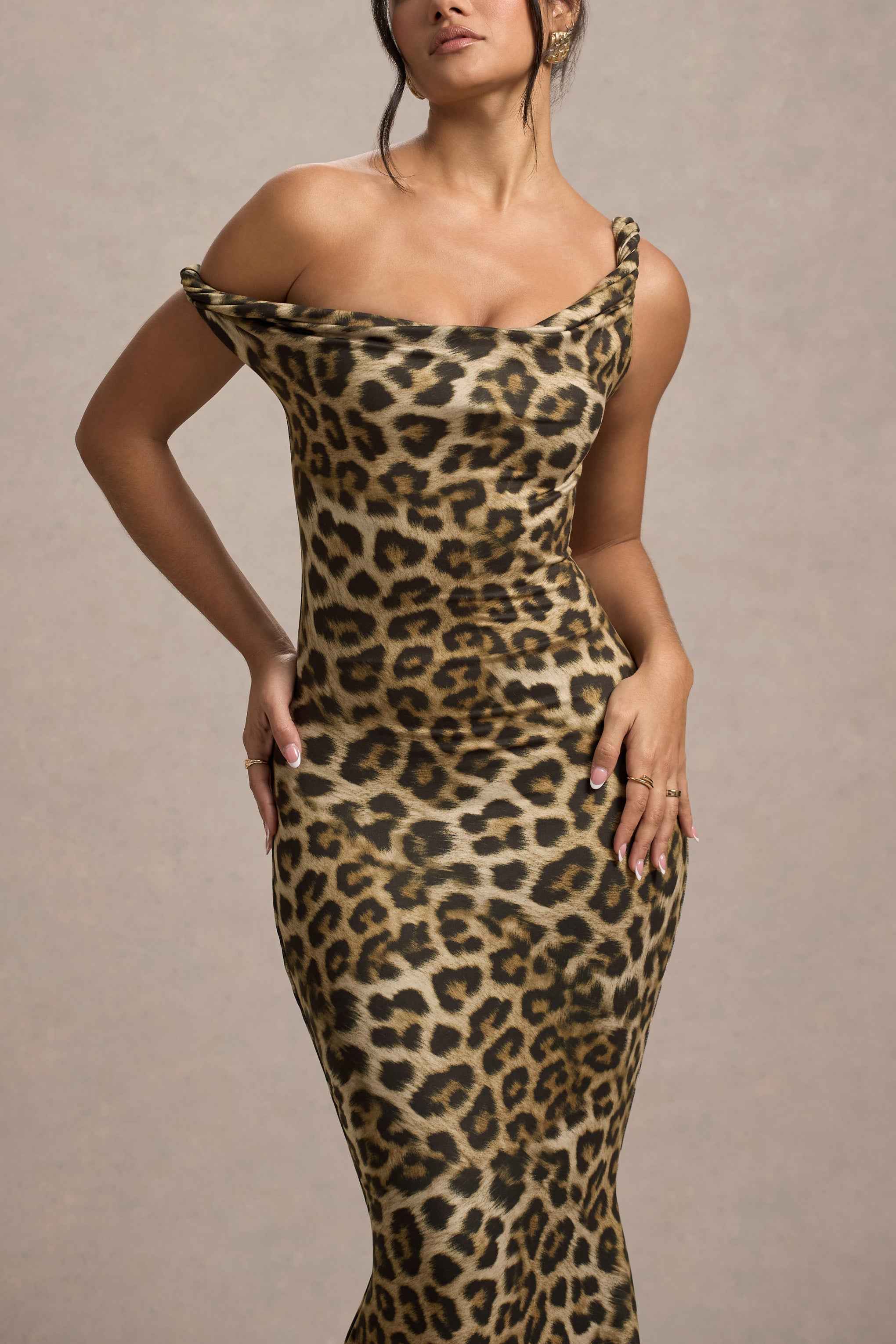 Lita Maxi Dress - Leopard Print Asymmetric Twisted Neckline