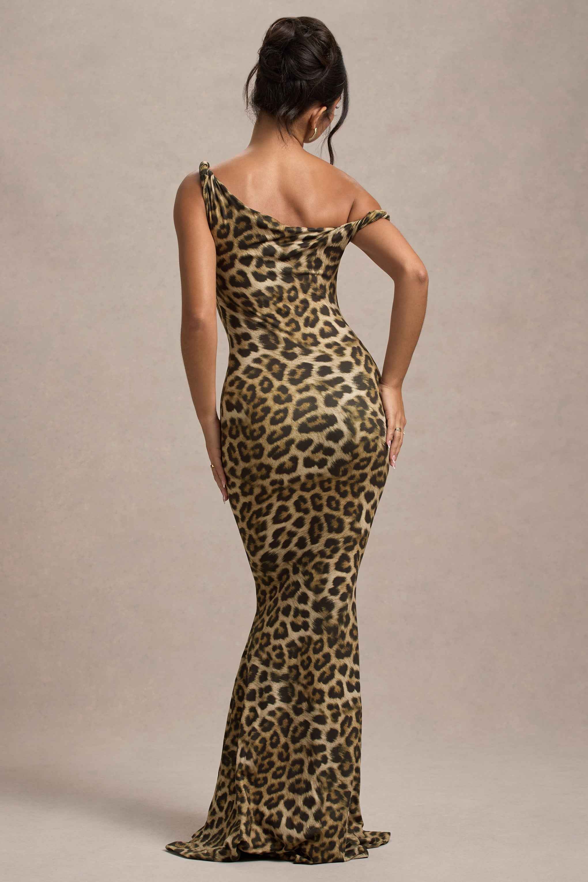 Lita Maxi Dress - Leopard Print Asymmetric Twisted Neckline