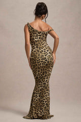 Lita Maxi Dress - Leopard Print Asymmetric Twisted Neckline