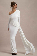Valina Maxi Dress - White Ruched Asymmetric