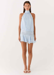 Willow Mini Dress - Blue Chiffon Halter