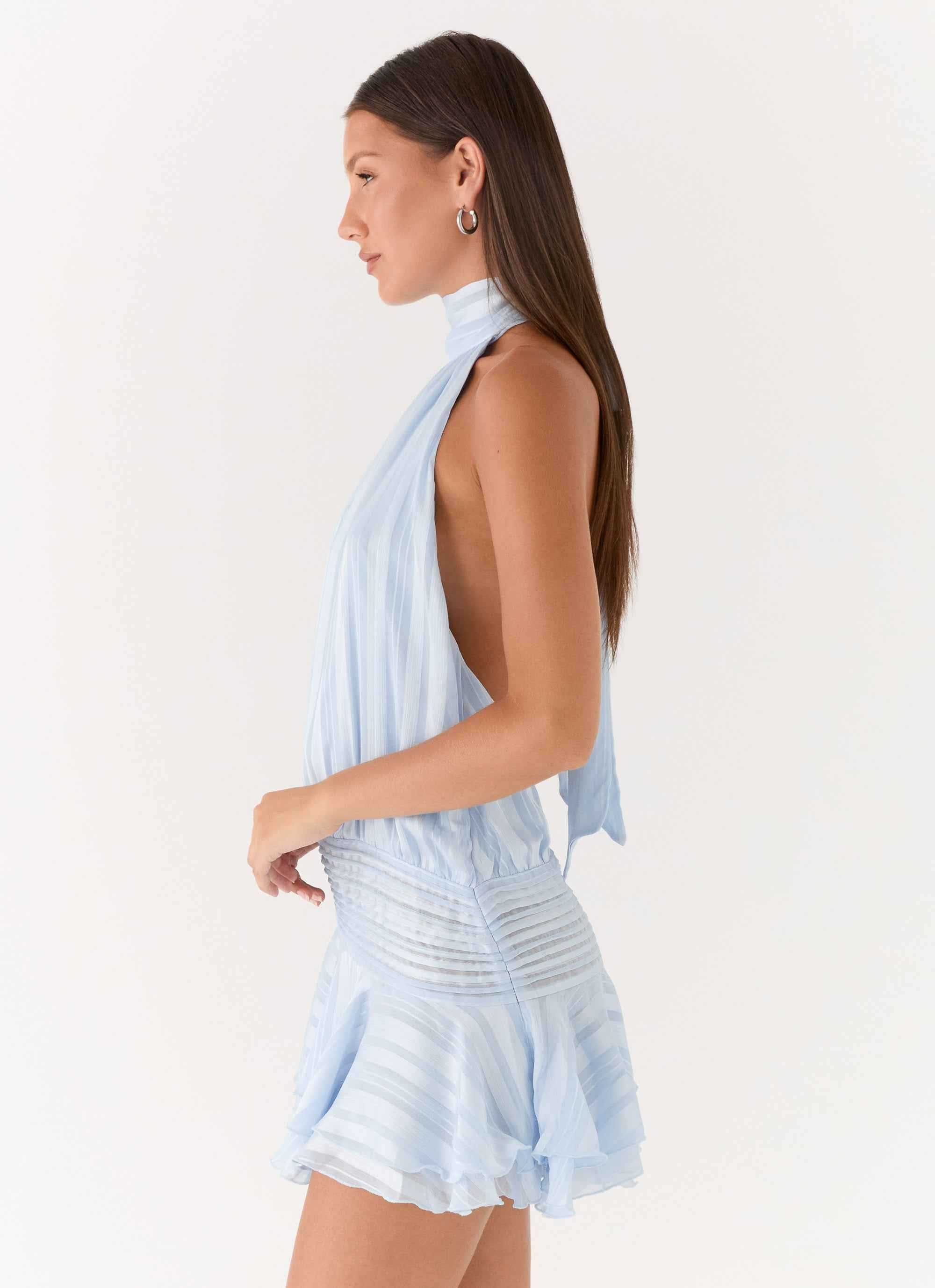 Willow Mini Dress - Blue Chiffon Halter