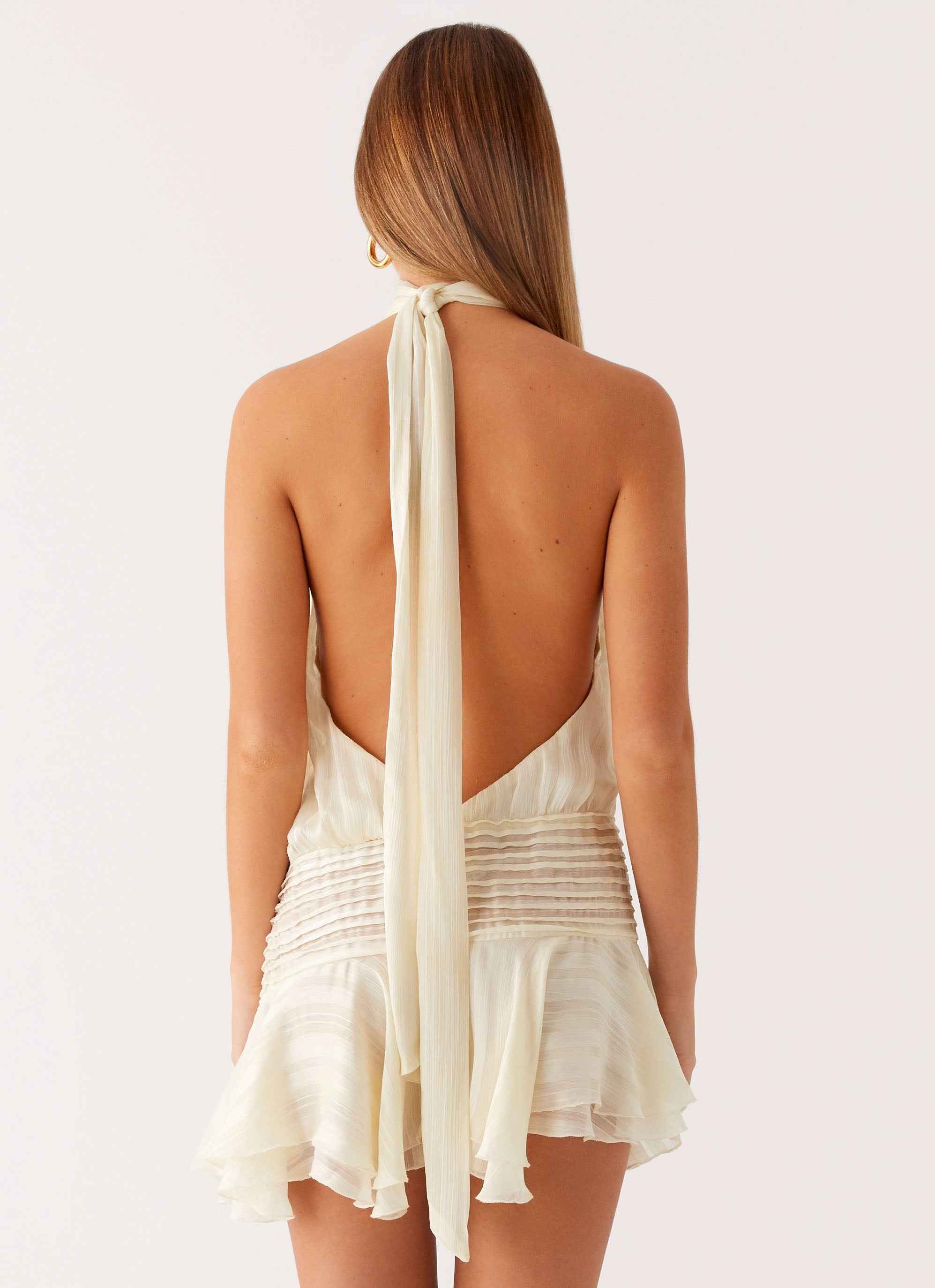 Willow Mini Dress - Ivory Halter Neck
