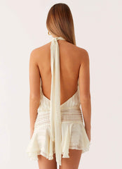 Willow Mini Dress - Ivory Halter Neck
