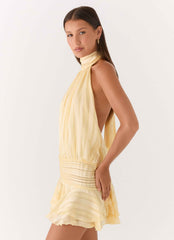 Willow Mini Dress - Yellow Halter Open Back