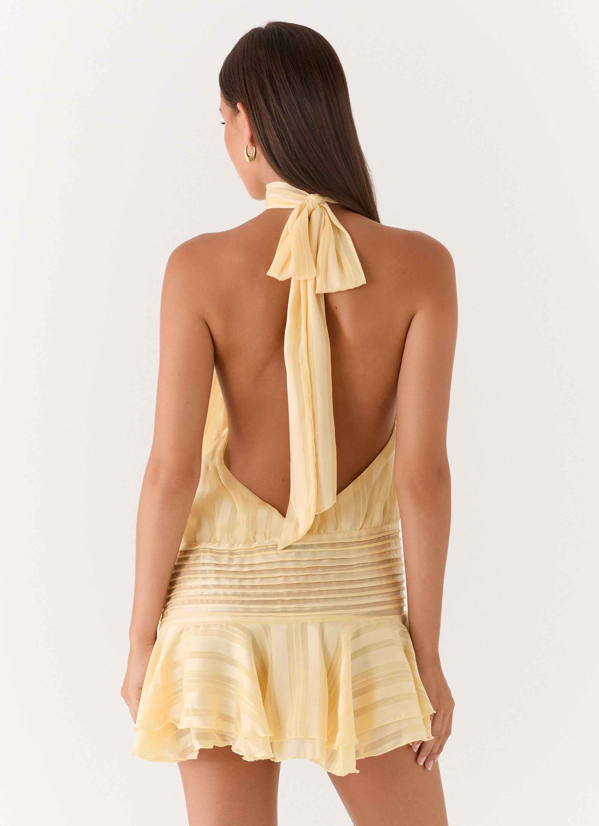 Willow Mini Dress - Yellow Halter Open Back