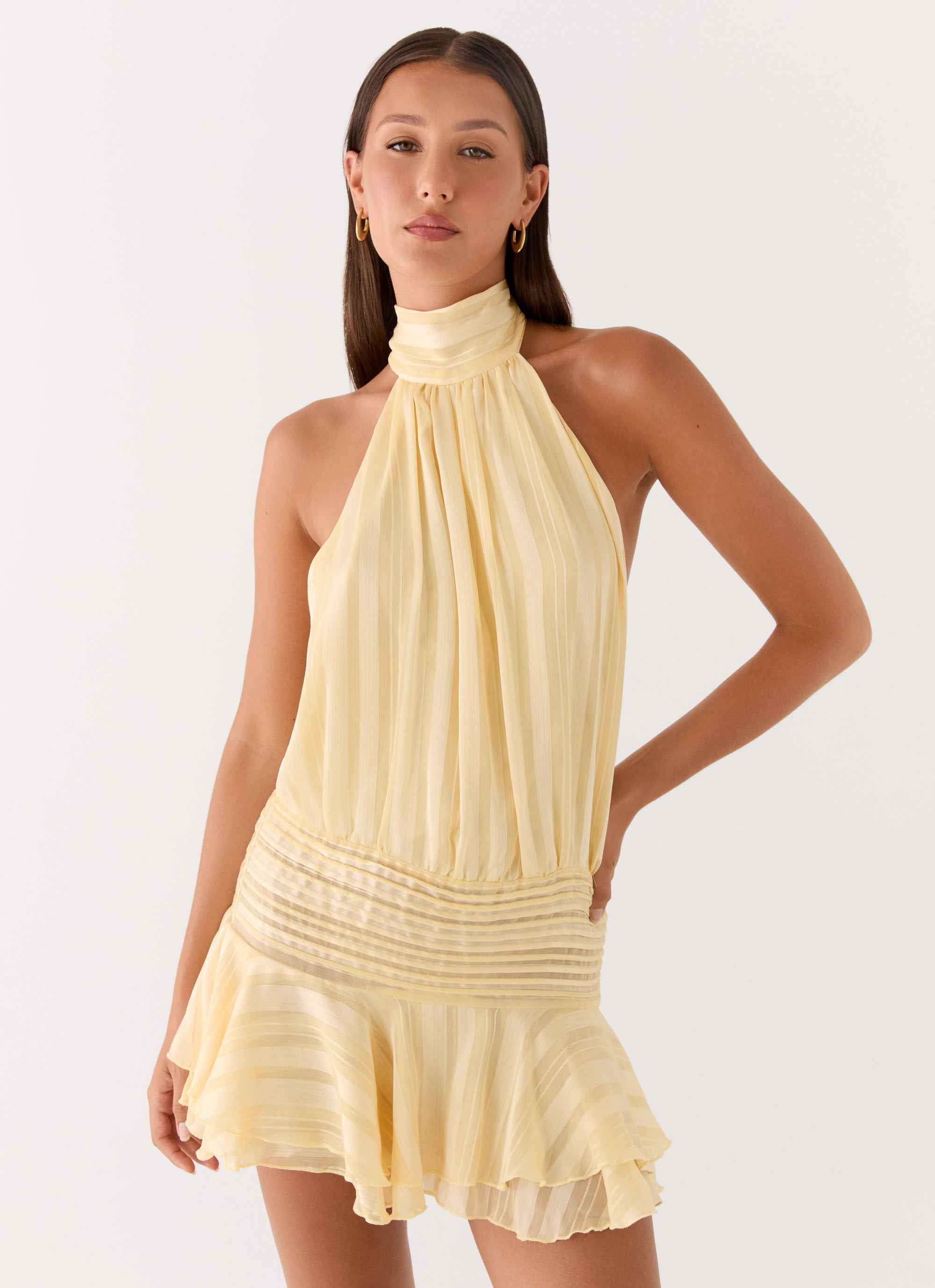 Willow Mini Dress - Yellow Halter Open Back