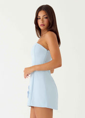 Yallie Mini Dress - Blue Strapless Floral