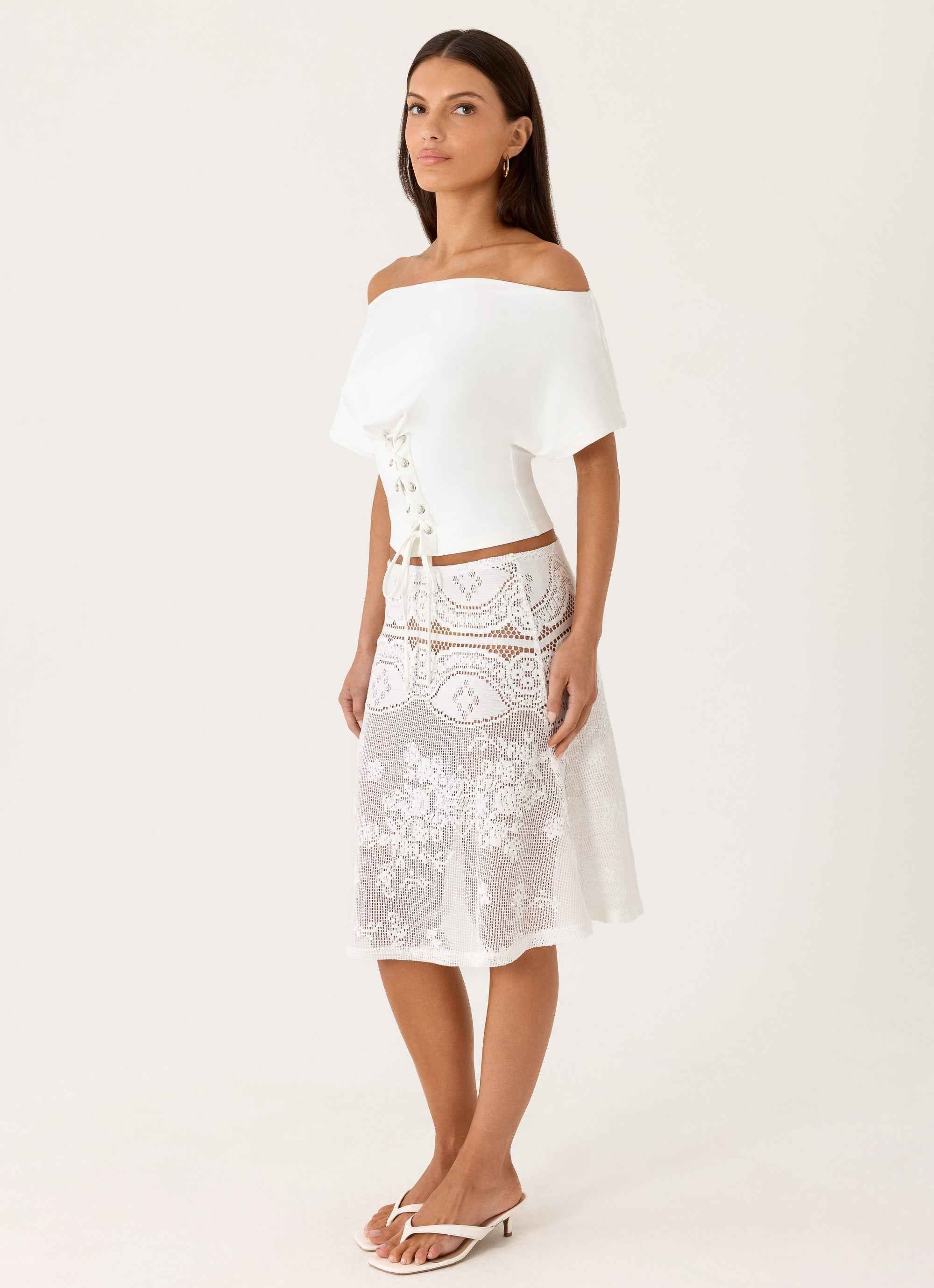 Yanna Midi Skirt - White Lace