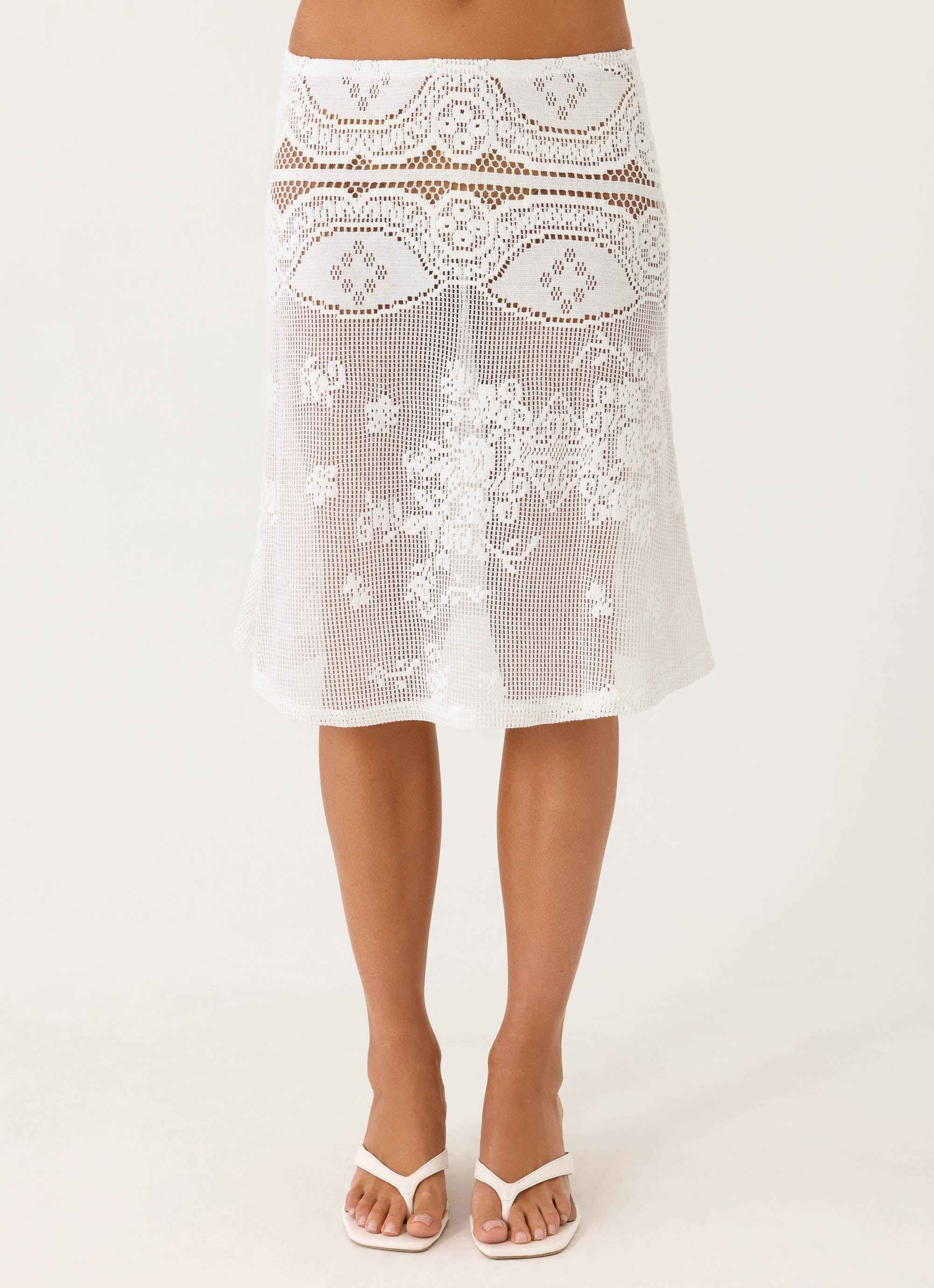 Yanna Midi Skirt - White Lace