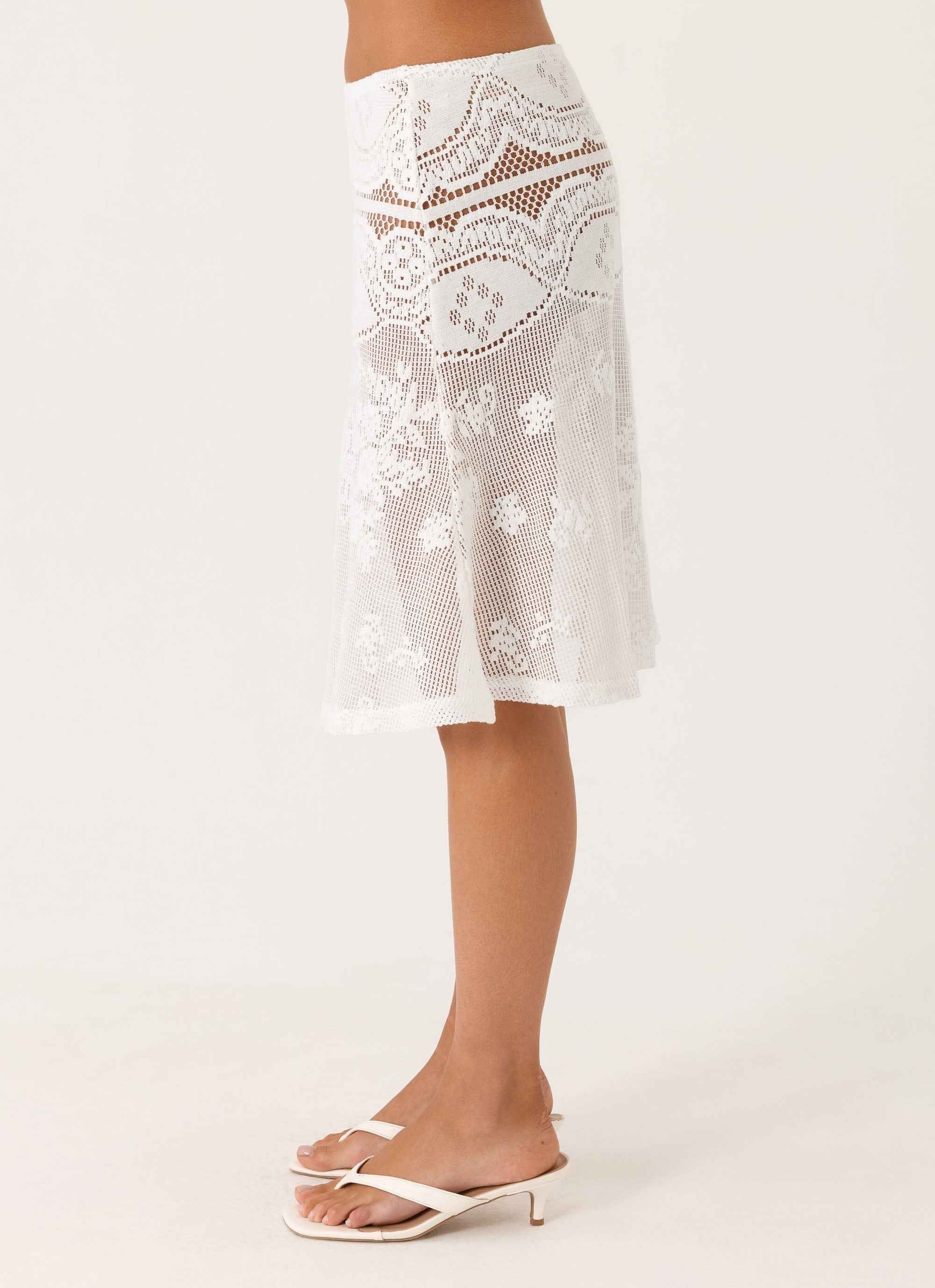 Yanna Midi Skirt - White Lace