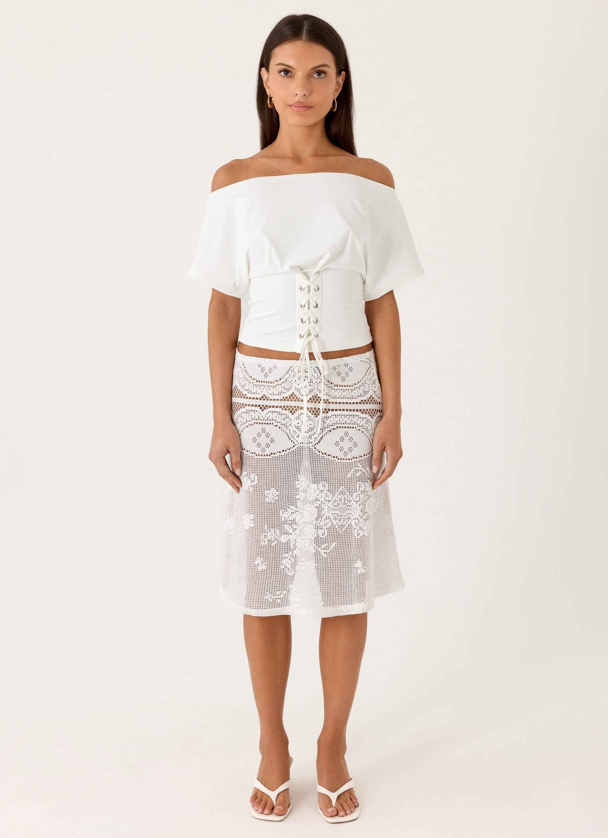 Yanna Midi Skirt - White Lace