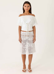 Yanna Midi Skirt - White Lace