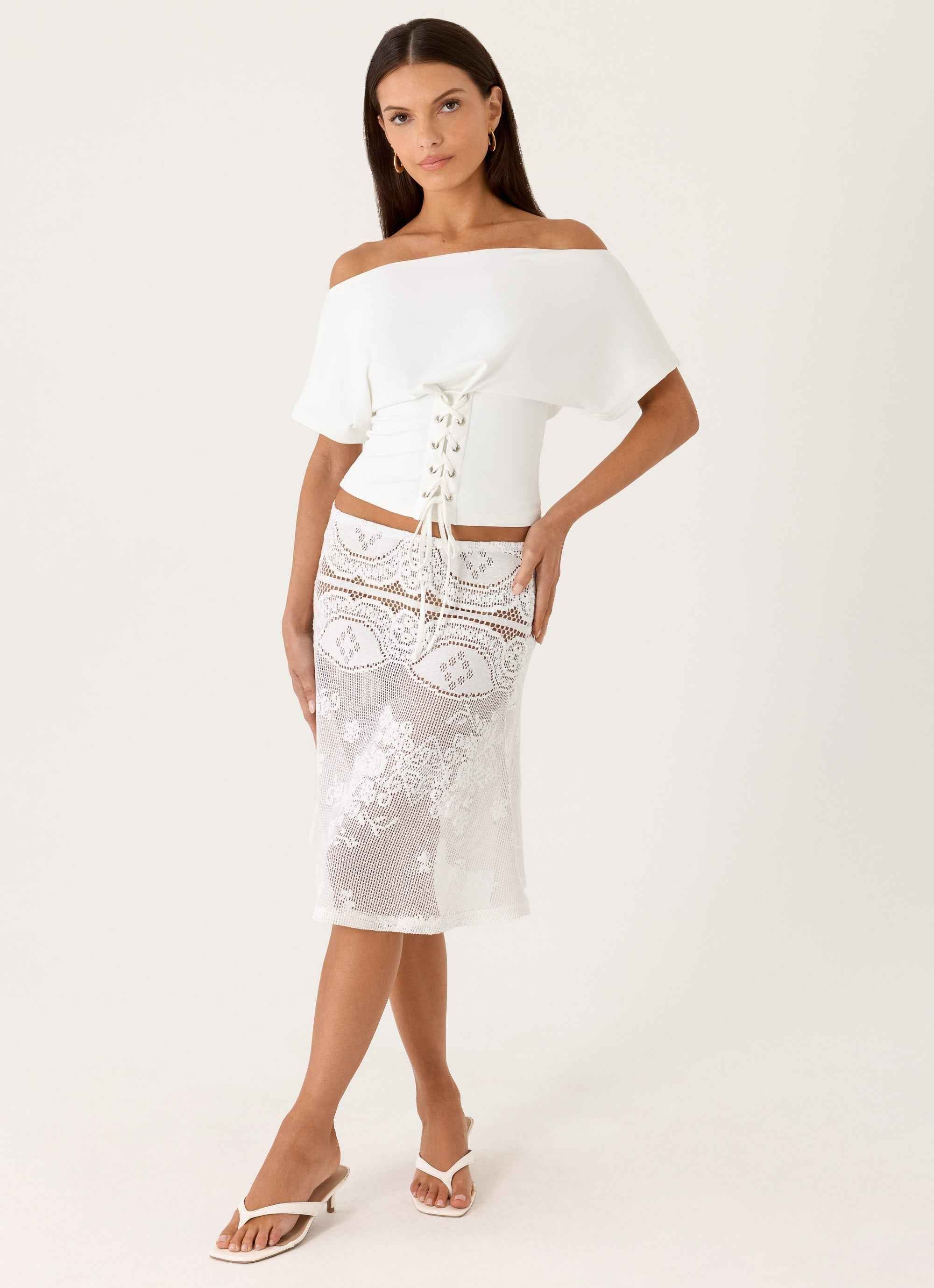Yanna Midi Skirt - White Lace