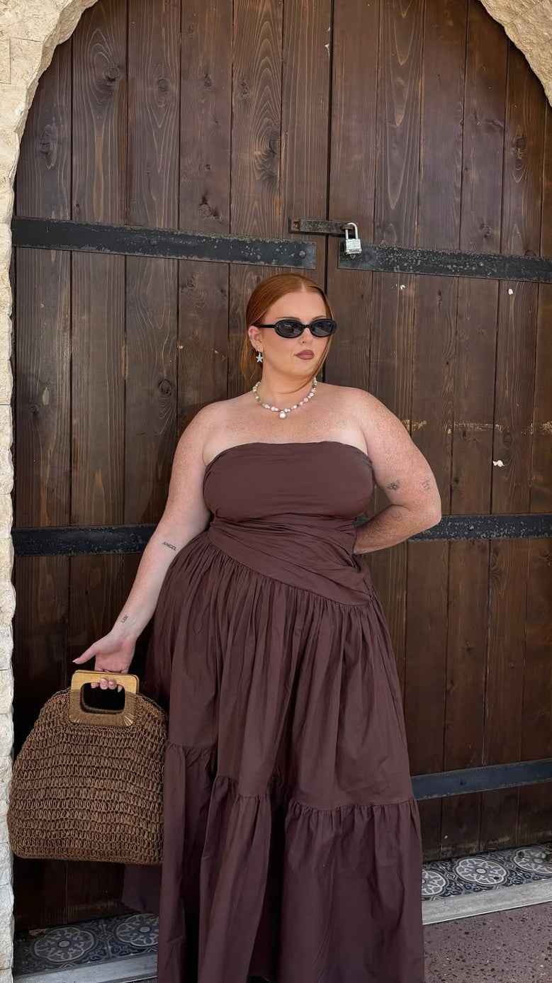 STRAPLESS RUCHED MAXI EVENING DRESS
