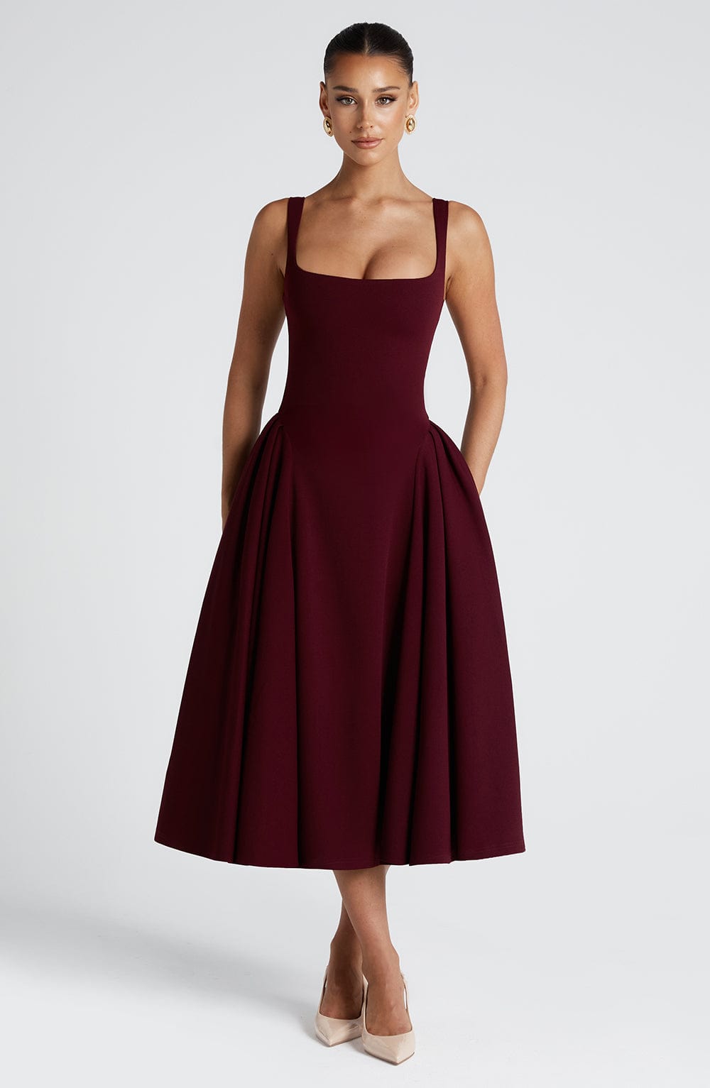 Betty Cherry Lacquer Midi Dress