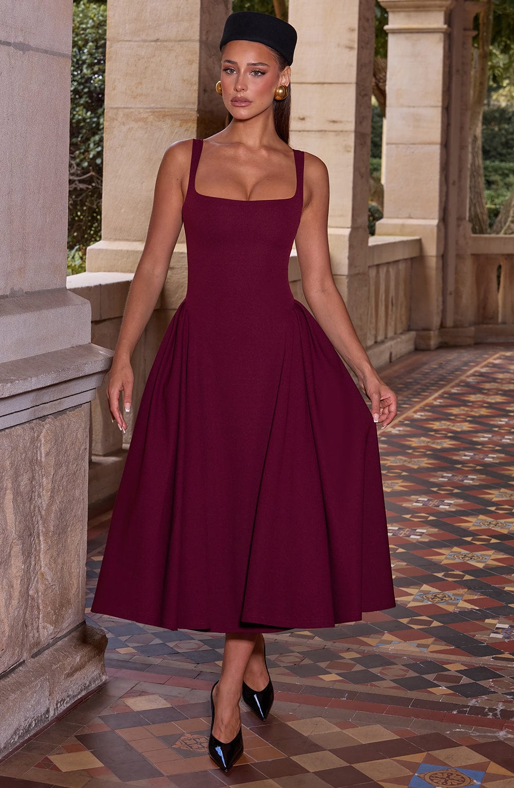 Betty Cherry Lacquer Midi Dress