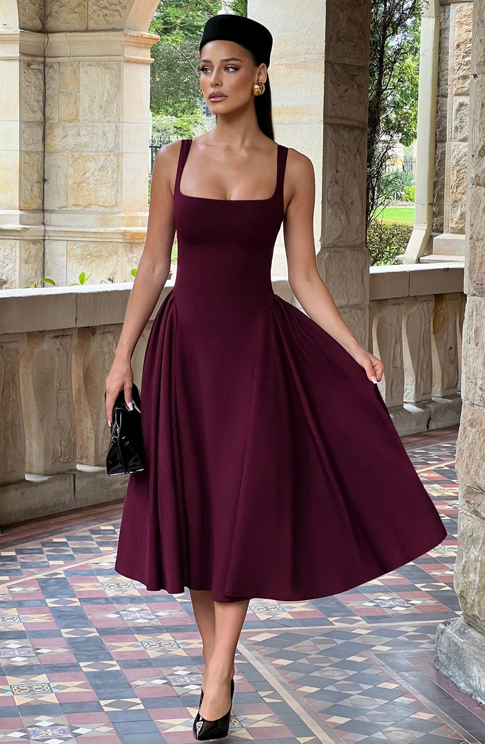 Betty Cherry Lacquer Midi Dress