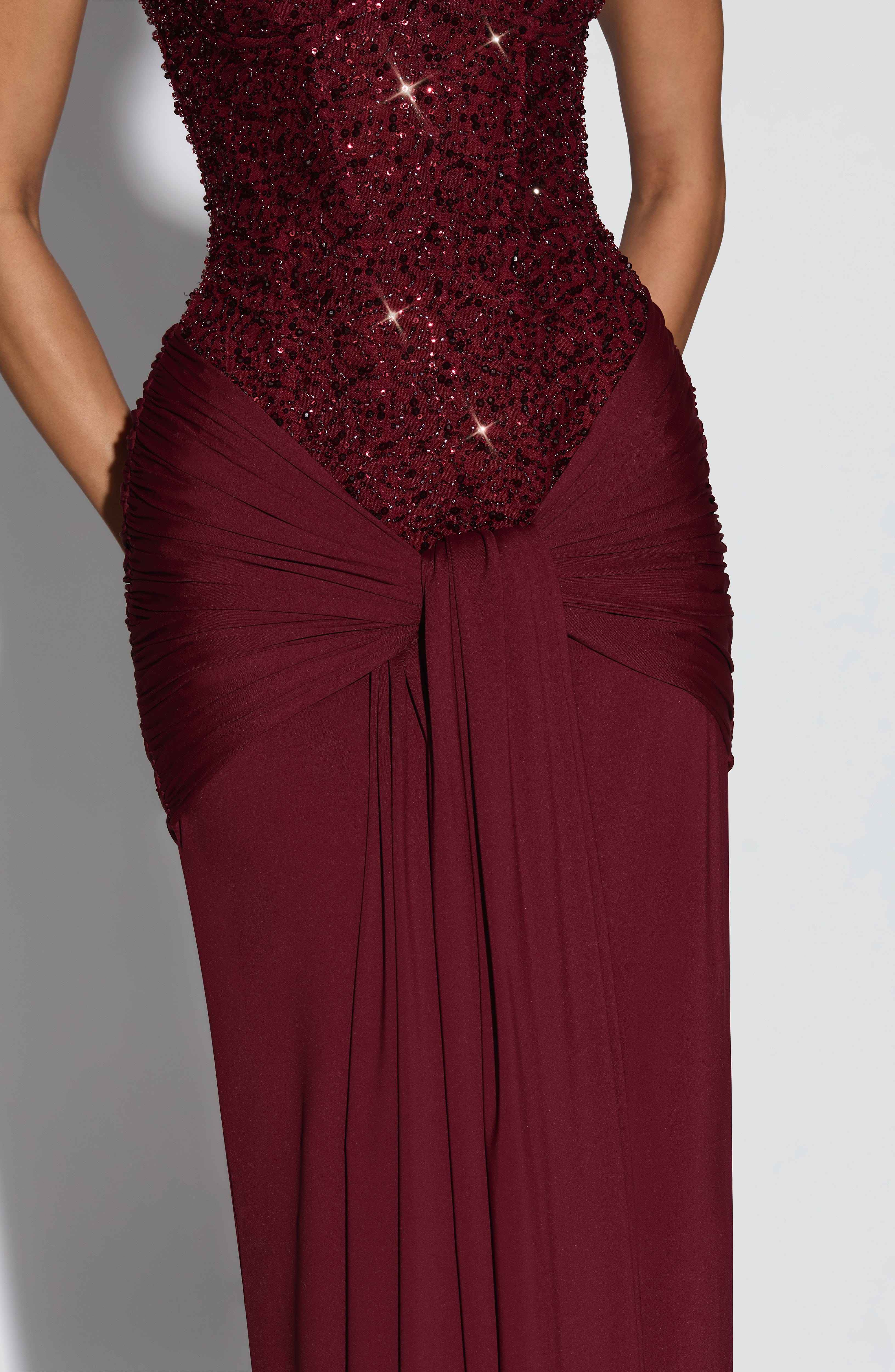 Carina Maxi Dress - Burgundy Embellished Strapless