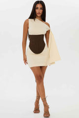 Khaki Suede Touch Corset with Drop Basque Waist