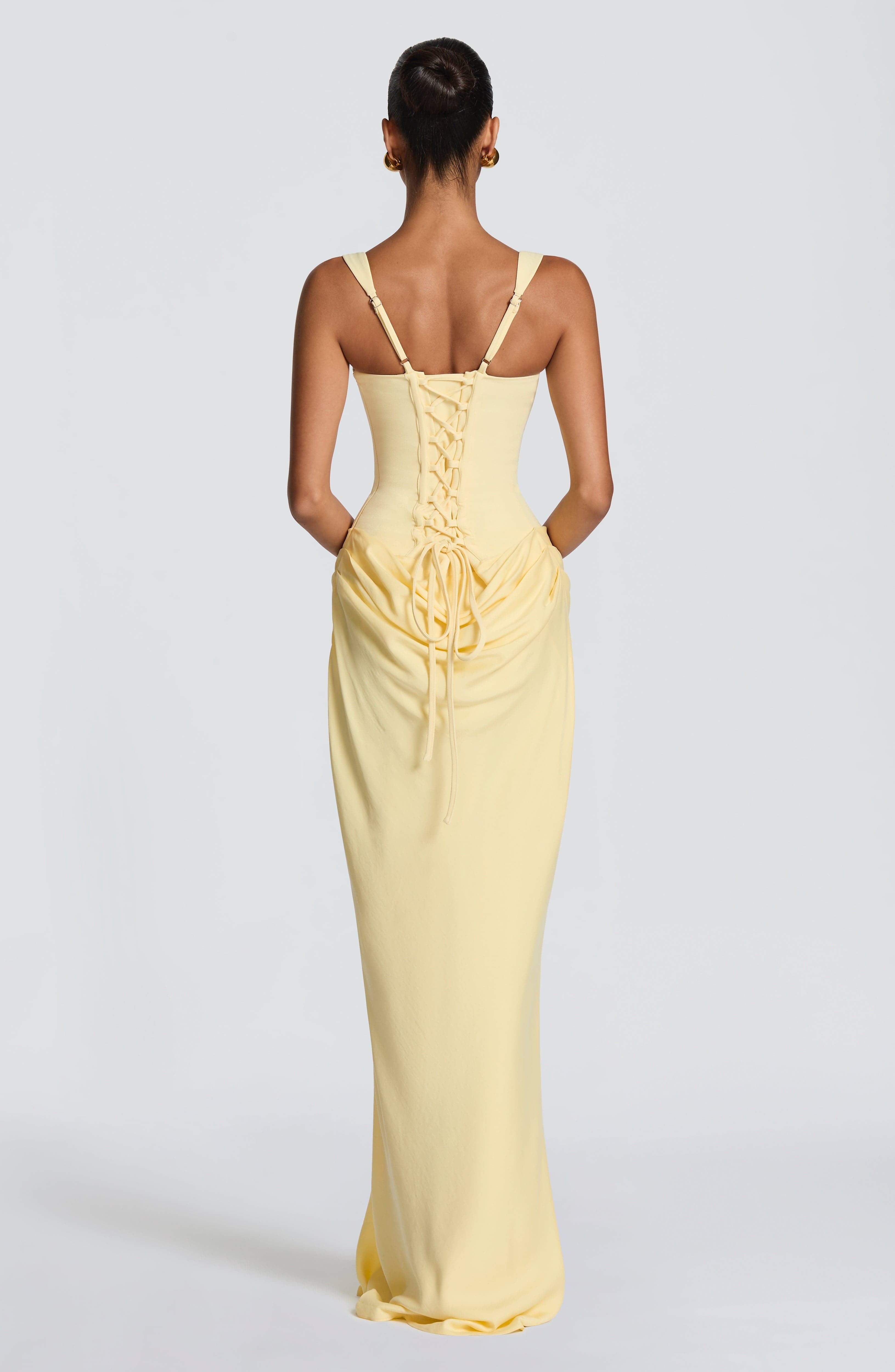 Cornelia Maxi Dress - Lemon Crepe Lace-Up