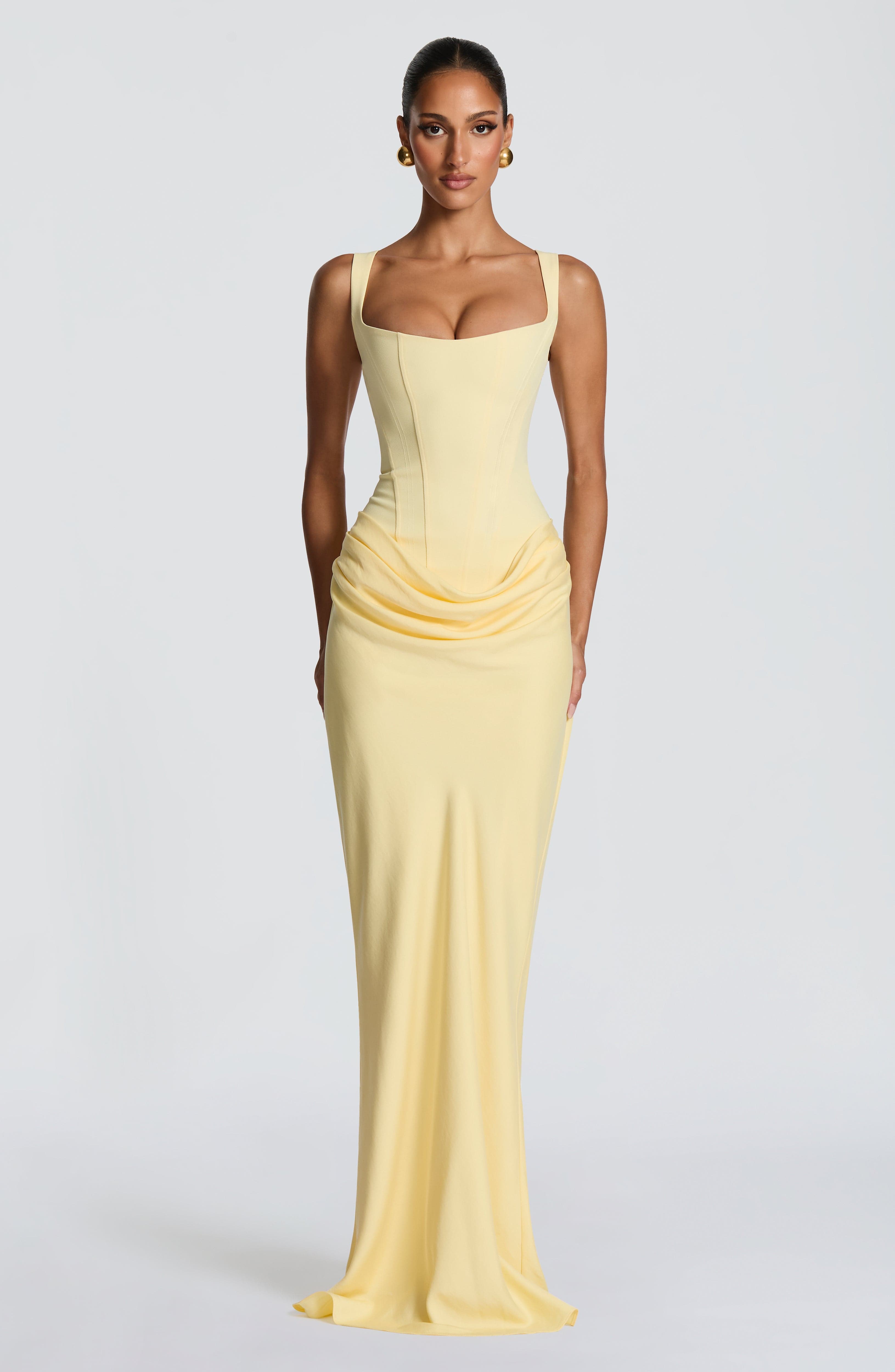 Cornelia Maxi Dress - Lemon Crepe Lace-Up